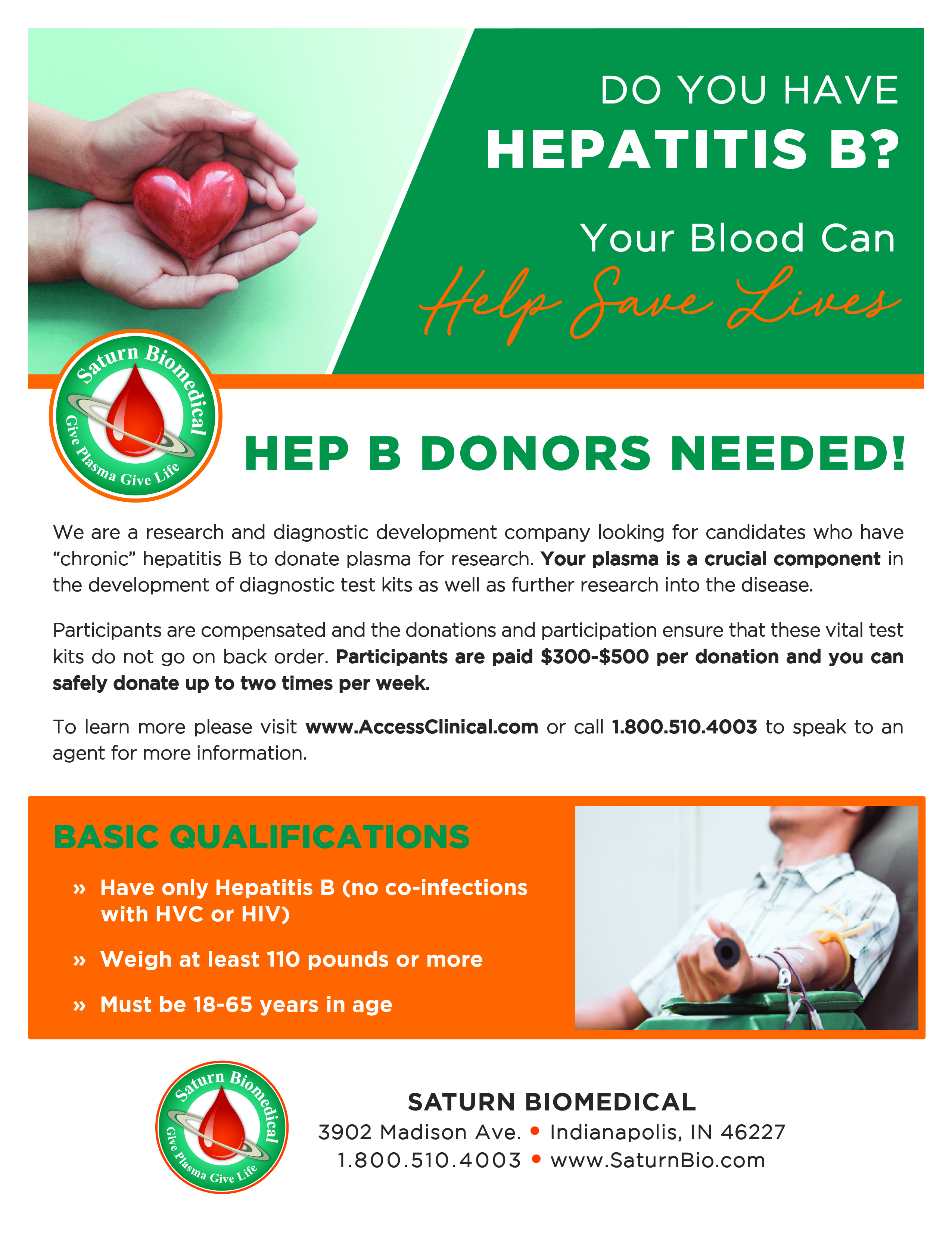 Chronic Hepatitis B Plasma Research Programs, Call today